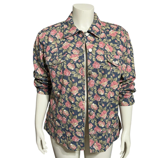 Denim & Co Women’s Floral Pink Denim Jacket Sz-Large