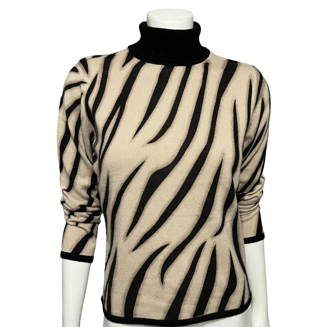 Talbots Cashmere & Silk Zebra Print Turtleneck Sz-Small Petite