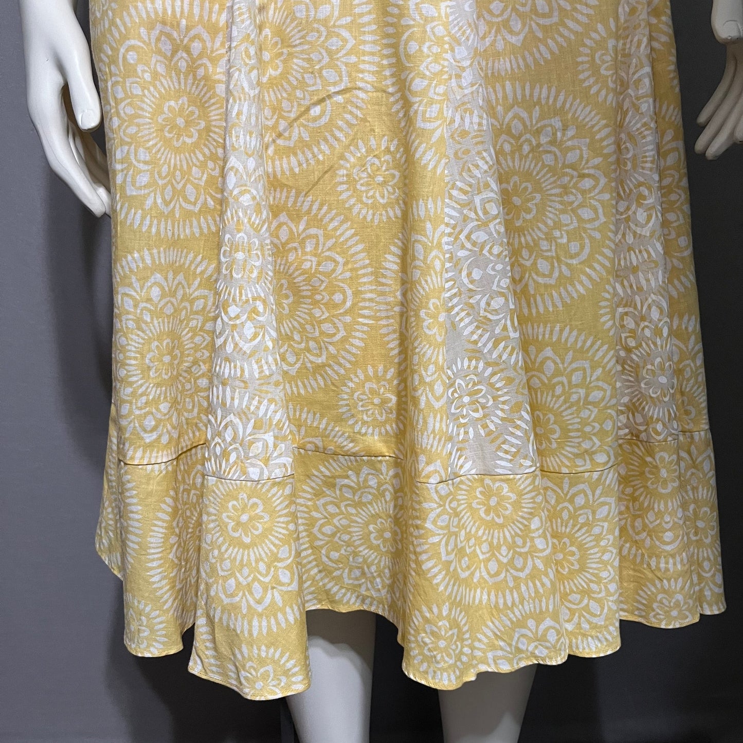 Loft Yellow Linen Blend Pleated Fit and Flare Drop Waist Skirt Sz-8