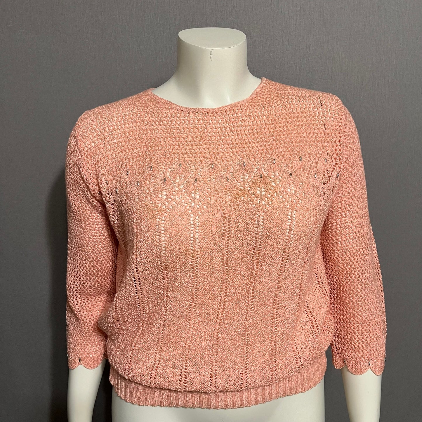 Vintage Light Peach Open Knit With Beads Sweater Sz-Medium