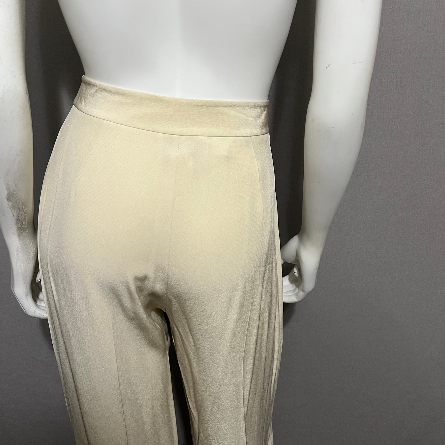 Rena Rowan Crème Silk Blend Embroidered Hem Trouser Pants Sz-6