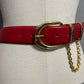 Vintage Tarox Made In Italy Red Leather Gold Buckle With Chain Belt Sz-Sm/Med