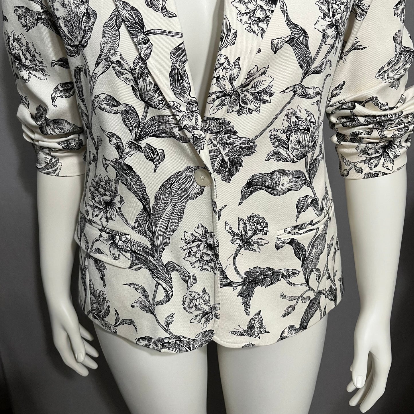 Nine West Cream Floral Cotton With Stretch One Button Blazer Sz-14