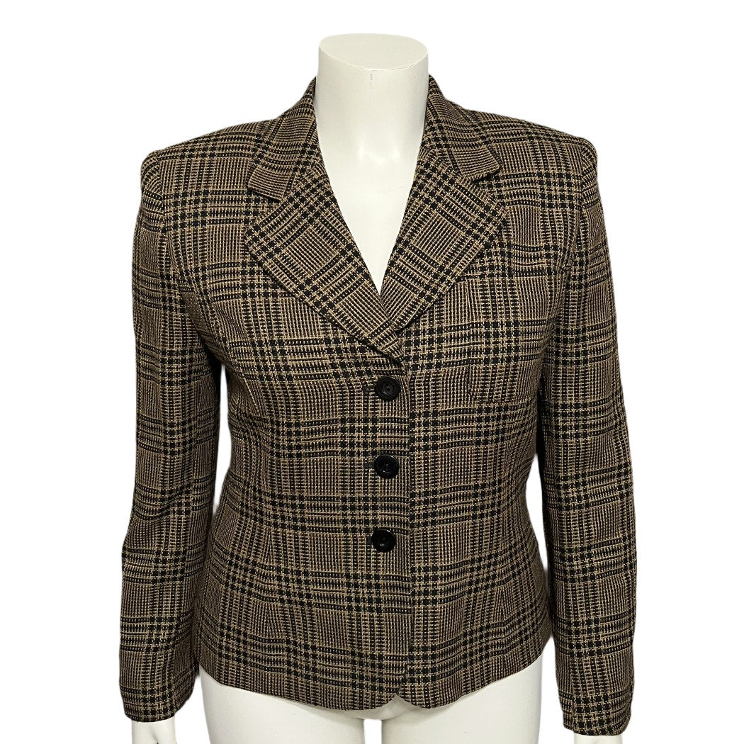 Jones New York Brown Plaid Academia 3 Button Front Blazer Sz-10
