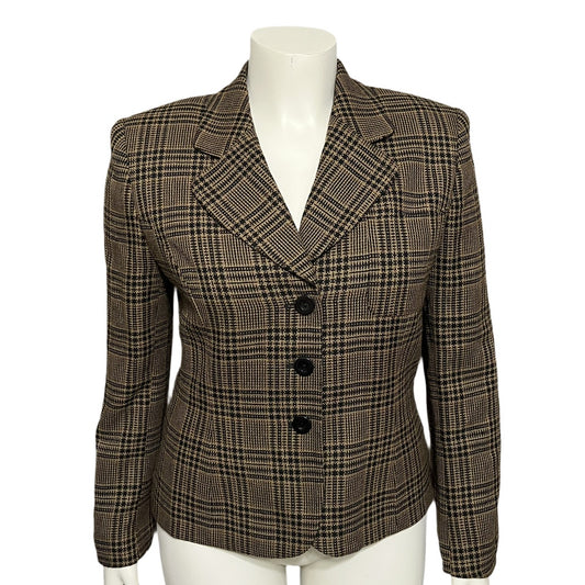 Jones New York Brown Plaid Academia 3 Button Front Blazer Sz-10