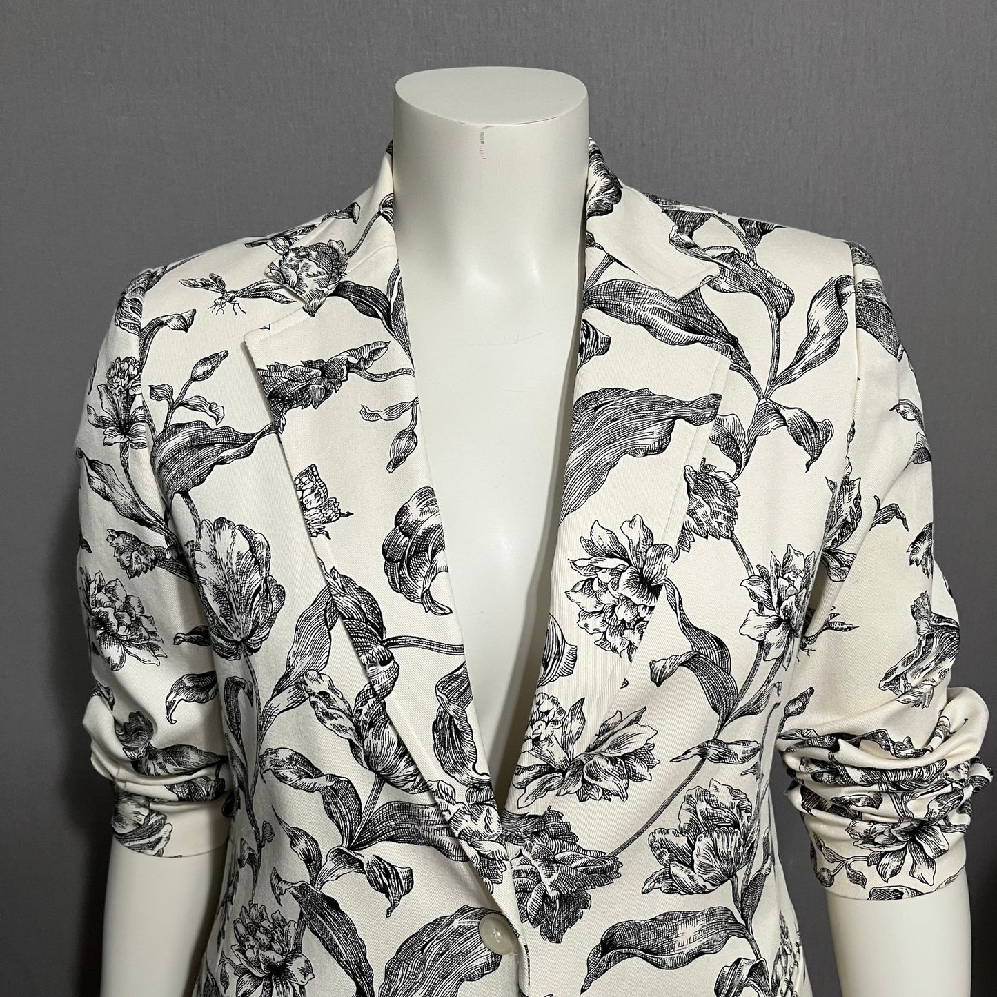 Nine West Cream Floral Cotton With Stretch One Button Blazer Sz-14