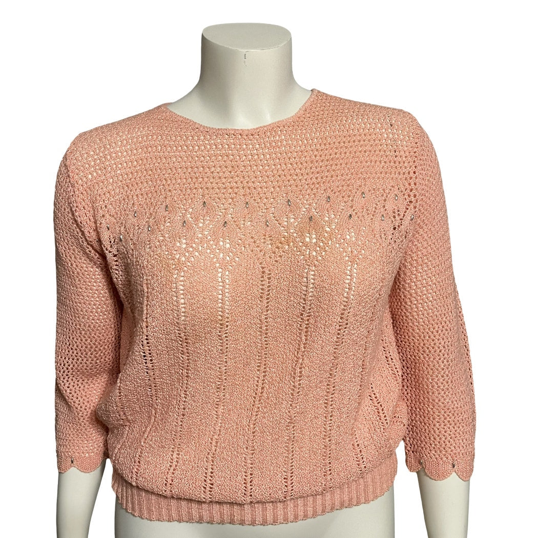 Vintage Light Peach Open Knit With Beads Sweater Sz-Medium