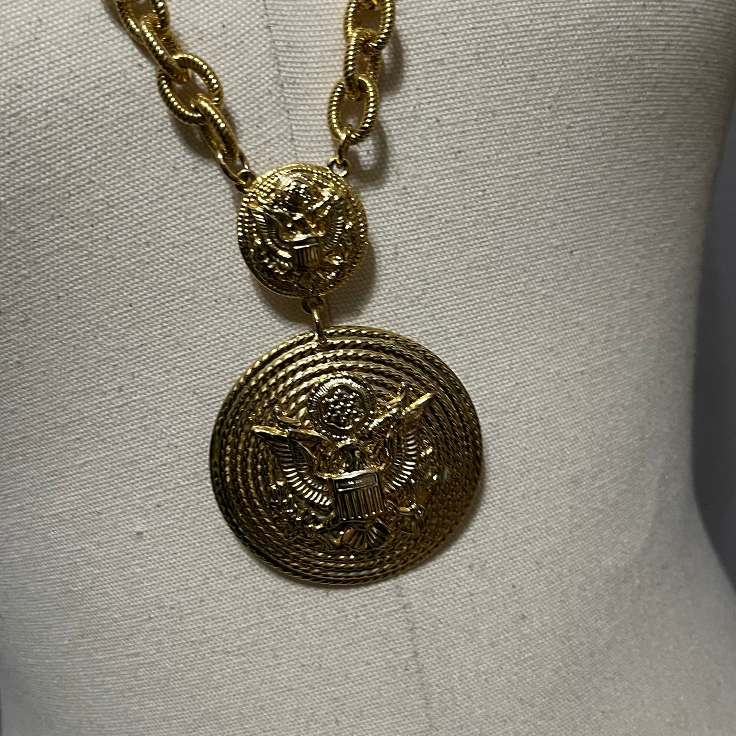 Gold Tone Eagle Medal Pendant Necklace