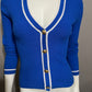 Express Blue Ribbed Knit V-Neck Gold Buttons Pullover Sweater Sz-Small