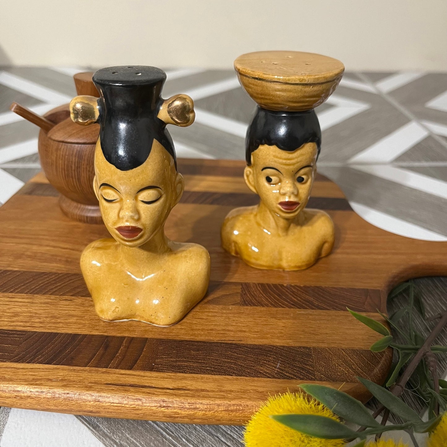 Vintage Tribal Boy & Girl 2 Piece Salt & Pepper Shakers