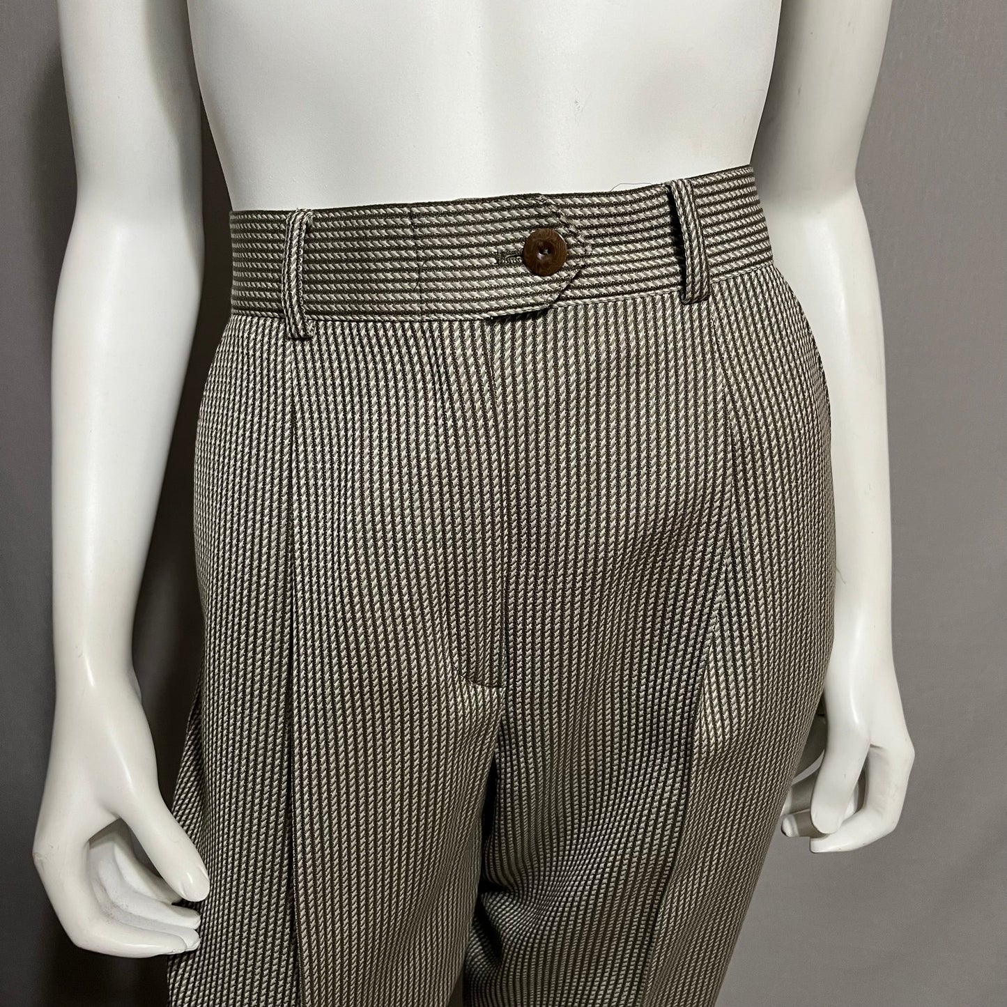 Escada 100% Wool Taupe Grid Print 2Pc Pant Suit Set Sz-38 US Small/Med