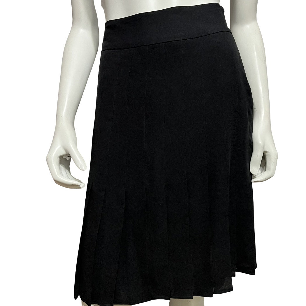 Kate Hill 100% Silk Black Knife Pleated Knee Length Skirt Sz-6P