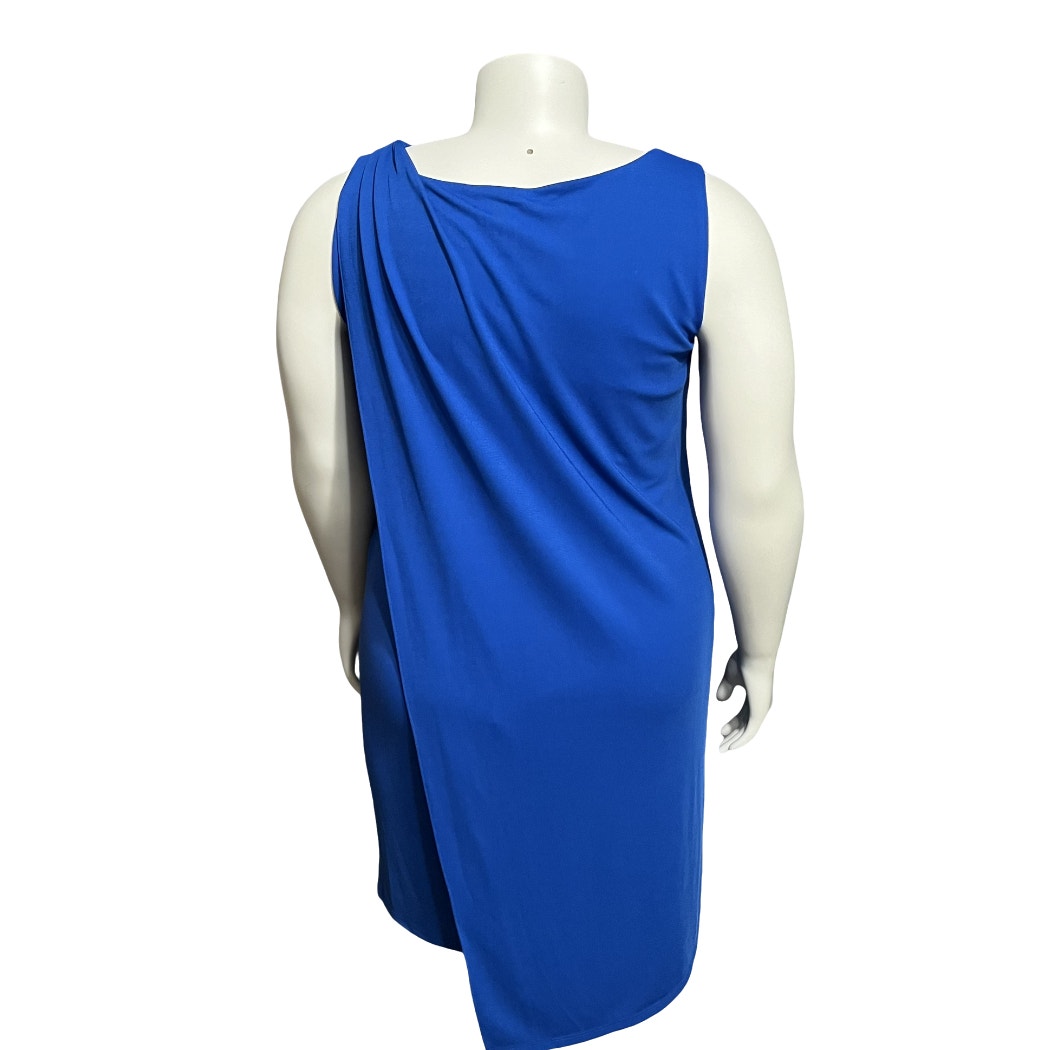 Worthington Blue Sleeveless Fitted Knit Overlay Shell Dress Sz-XL