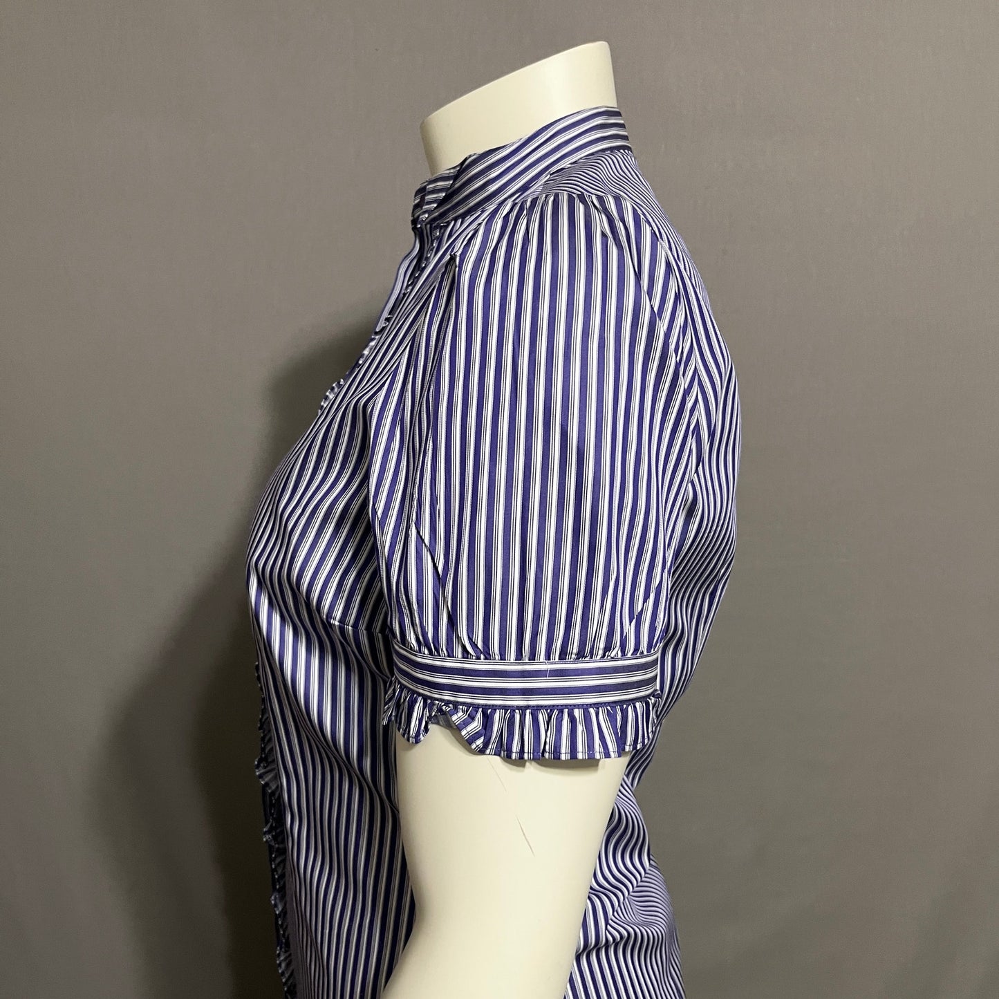 Thomas Pink Womens Purple 100% Cotton Striped Shirt Ruffle Short Sleeve  Sz-10