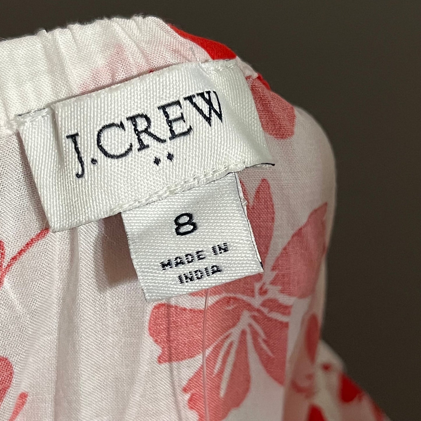 J. Crew Red Floral Short Sleeve Cotton Midi Ruffle Hem Dress Sz-8