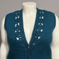 Ms. Russ Vintage Green Mohair Blend Cutout Gold Button Knit Vest Sz-1X