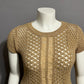 Willi Smith Brown Open Knit Ramie Cotton Short Sleeve Sweater Sz-Medium