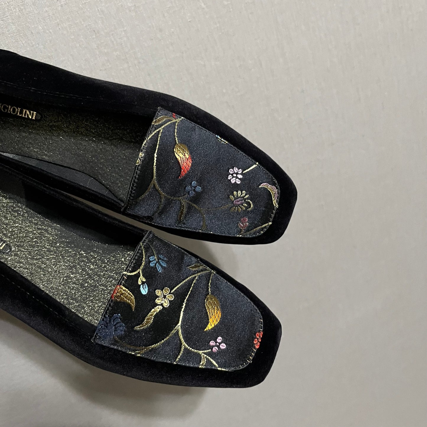 Enzo Angiolini Velvet Floral Embroidered Square Toe Ballet Flats Sz-8 1/2