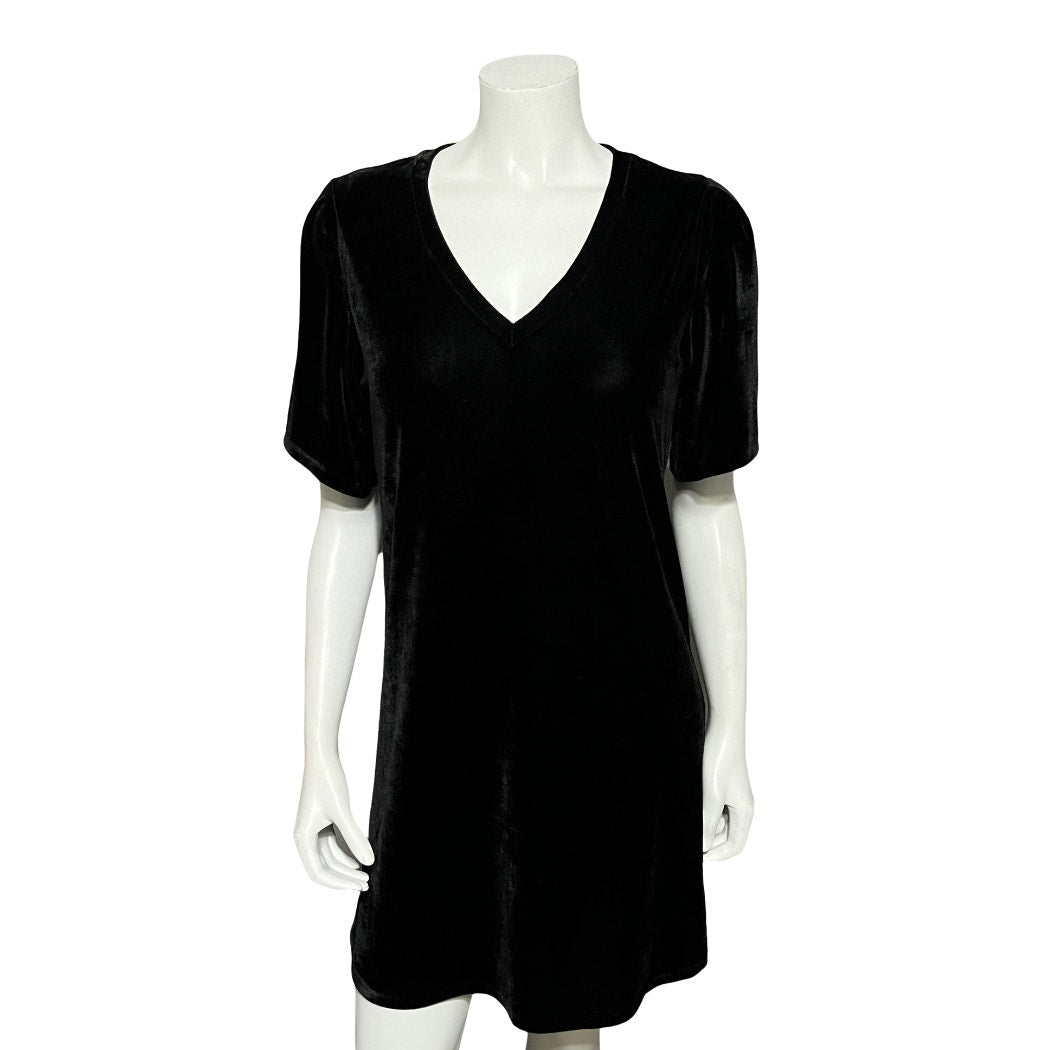 Lilla Black Velvet V-Neck Short Sleeve Flare Dress Sz-Xtra Small