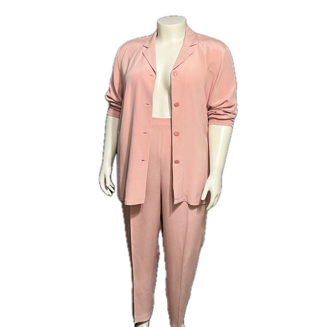 Josephine Chaus Light Pink 2Pc 100% Silk Pant Suit Set Sz-18