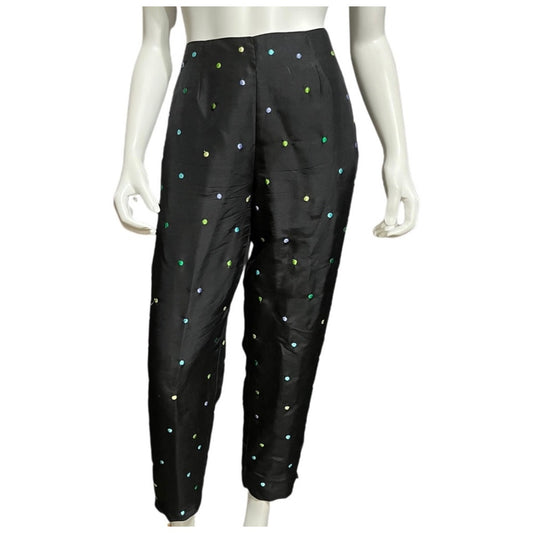 S.L.B Black 100% Silk Multicolored Dots Dress Pants Sz-8P