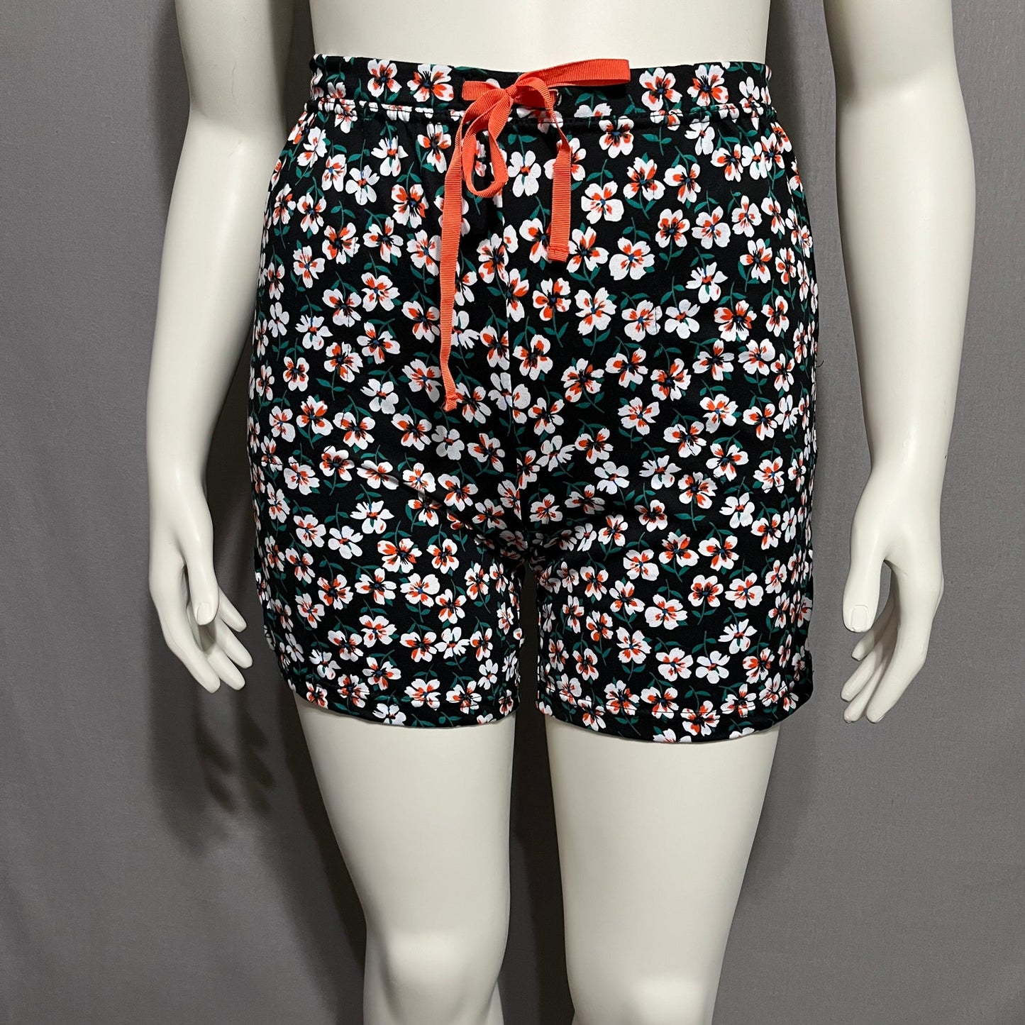 Cuddl Duds 2Pc Black Floral Print Comfy Drawstring Shorts Pajama Set Sz-Sm/Md