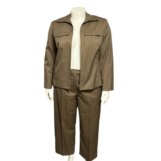 Evan Picone Brown Striped 2Pc Jacket & Pant Casual Set Sz-14W
