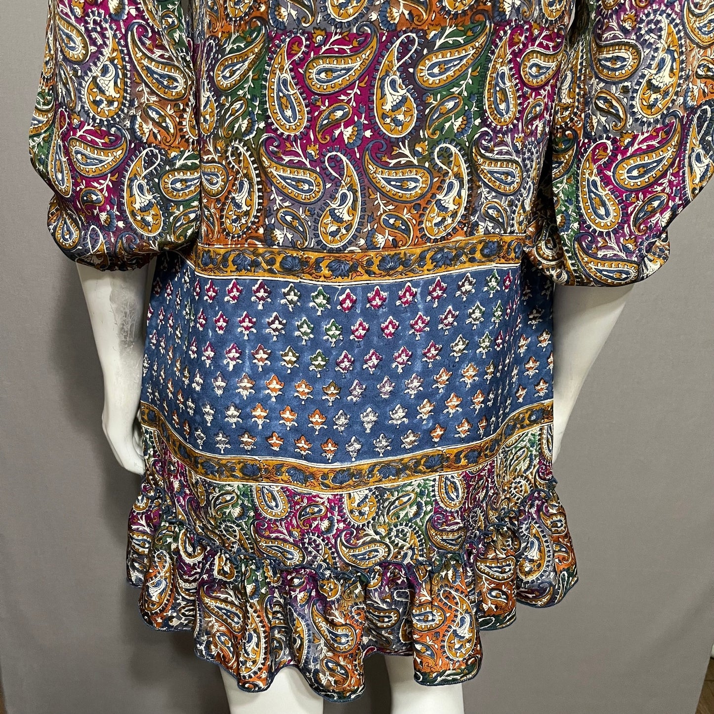 Tolani 100% Silk Multicolored Ginger Paisley Tunic Mini Dress Sz-XS