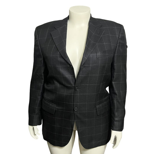 Bartolini Windowpane Black Virgin Wool/Silk Men’s Suit Sports Jacket Sz-54