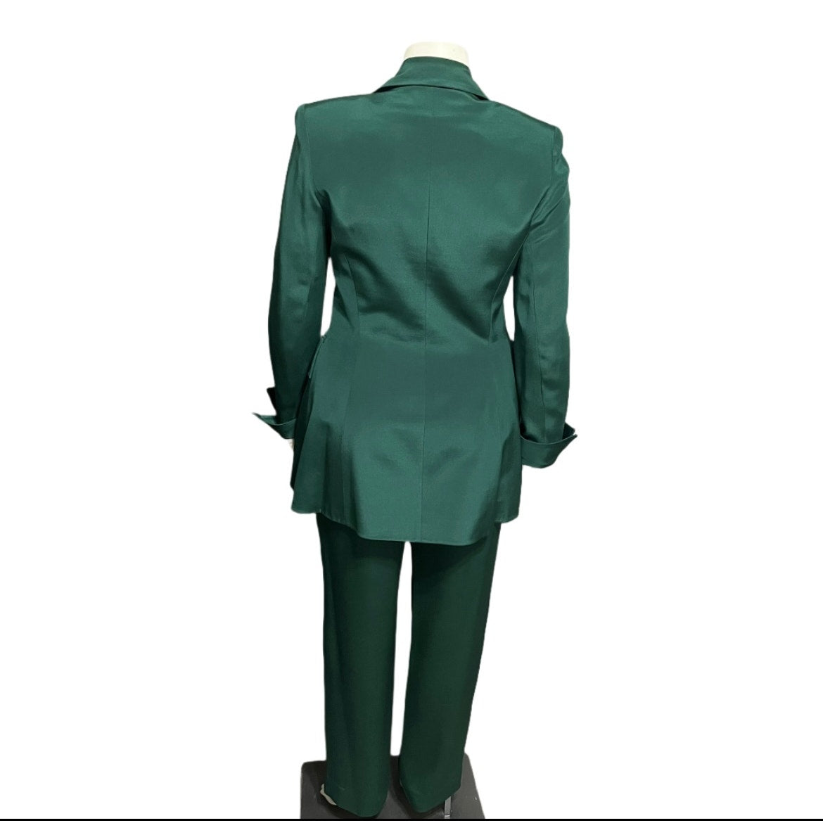 Rickie Freeman Vintage Green Rhinestone 100% Silk 2 Pc Pant Suit Sz-10