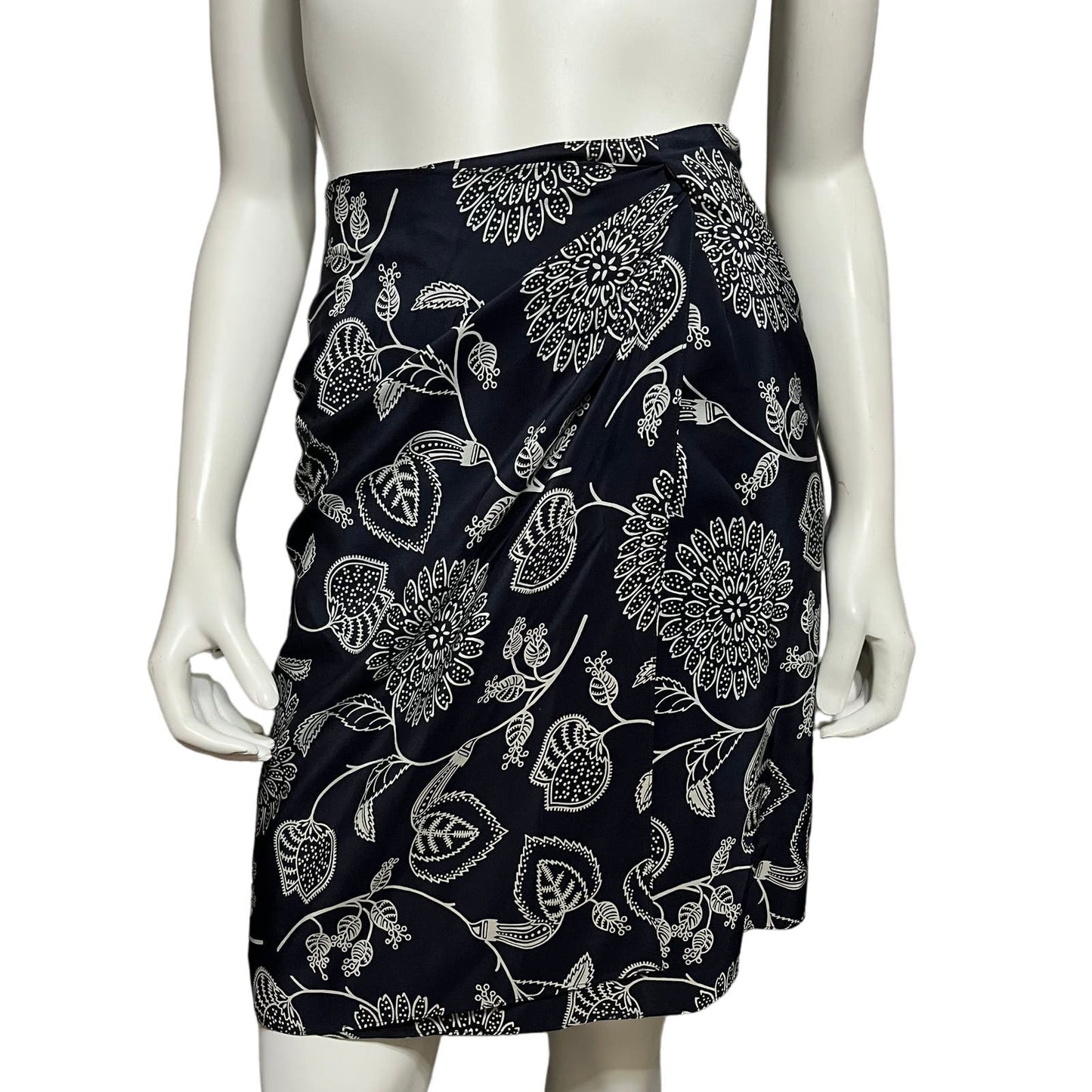 Evan Picone 100% Silk Navy White Floral Wrap Skirt Sz-10