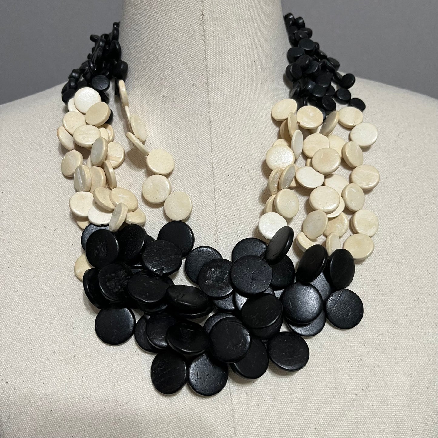 Wooden Black & Cream Circle 5 Layered Fashion Necklace