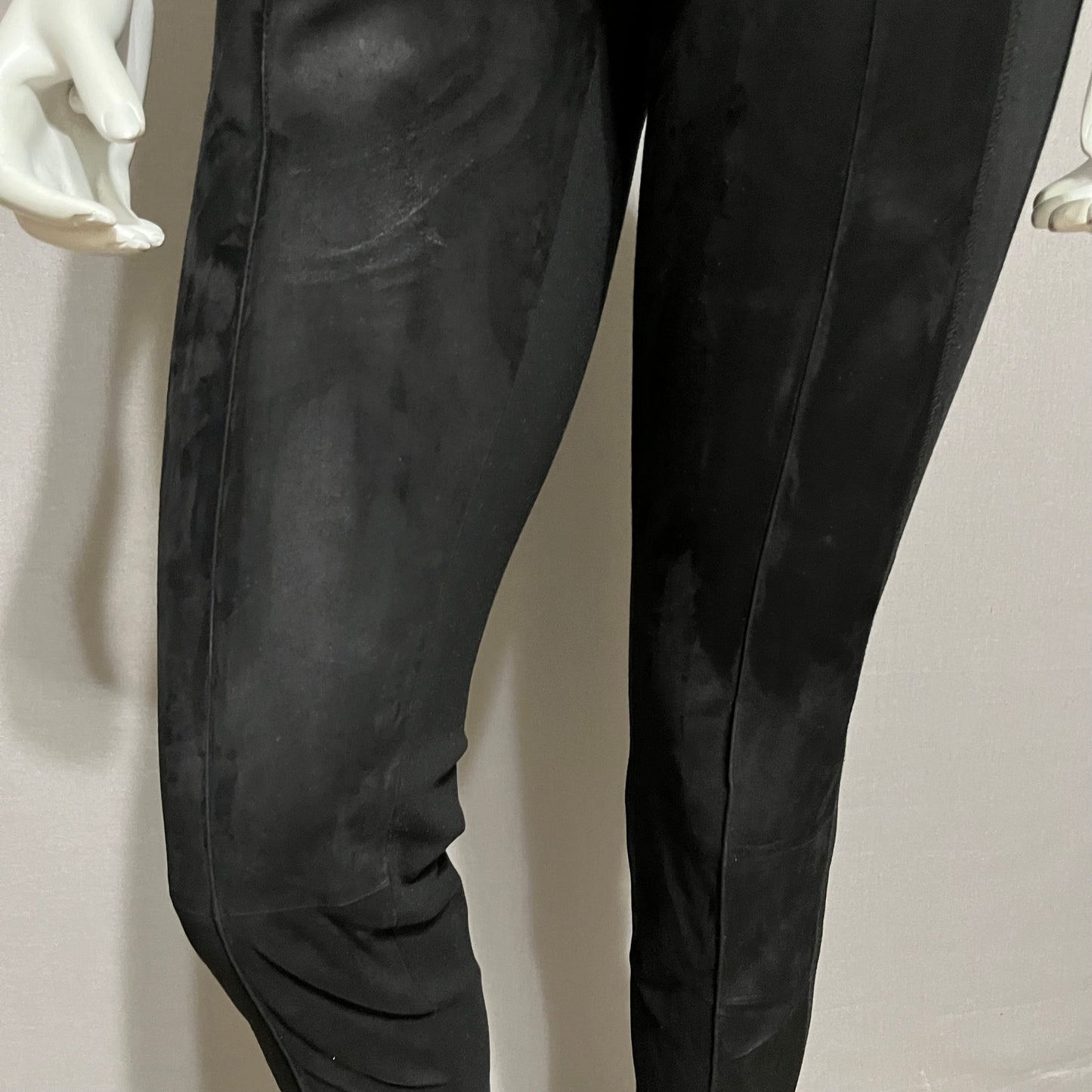 Lafayette 148 Black Knit With 100% Leather Combo Leggings Sz-2