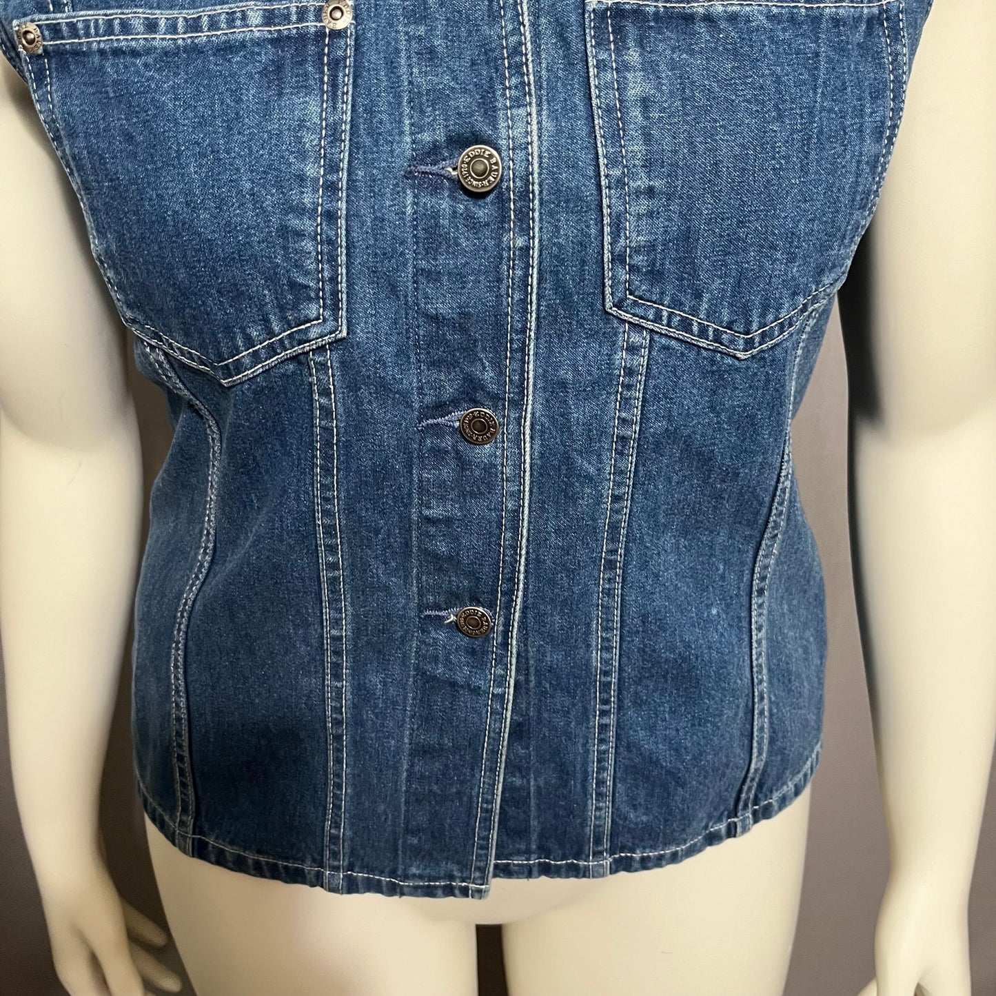 Eddie Bauer Blue Denim 100% Cotton Sleeveless Vest Sz-Medium