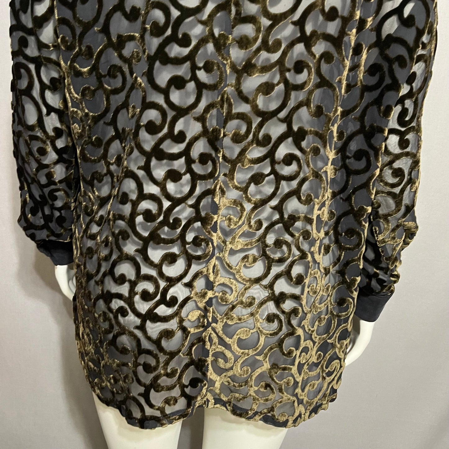 Mary Lynn O’Shea Olive Green Burnout Velvet Sheer Blouse Sz-Medium