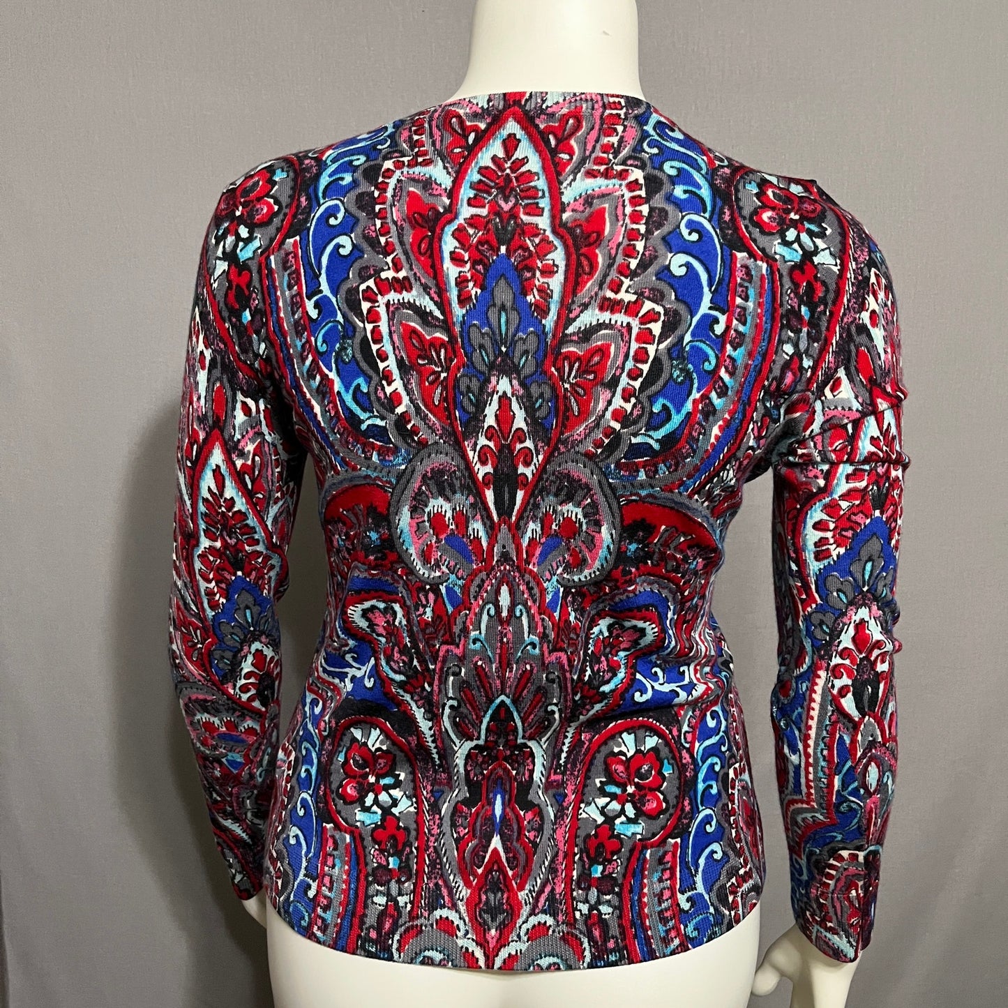 Talbots Women’s Cardigan 100% Merino Wool Paisley Print Sz-Medium