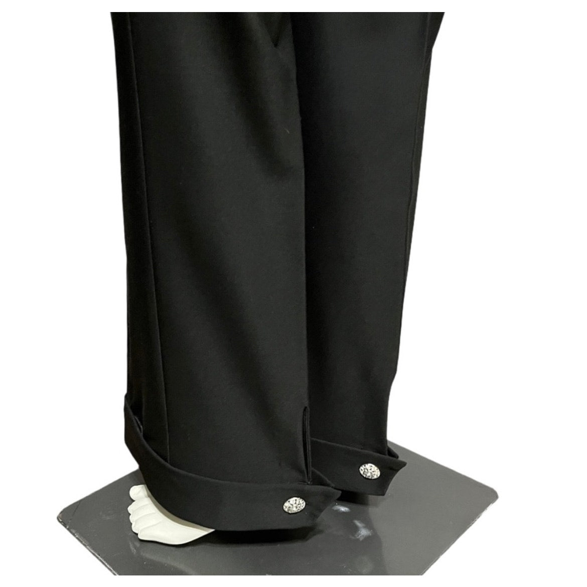 Solange Black Flare Leg Trouser Rhinestone Button Pants Sz-12