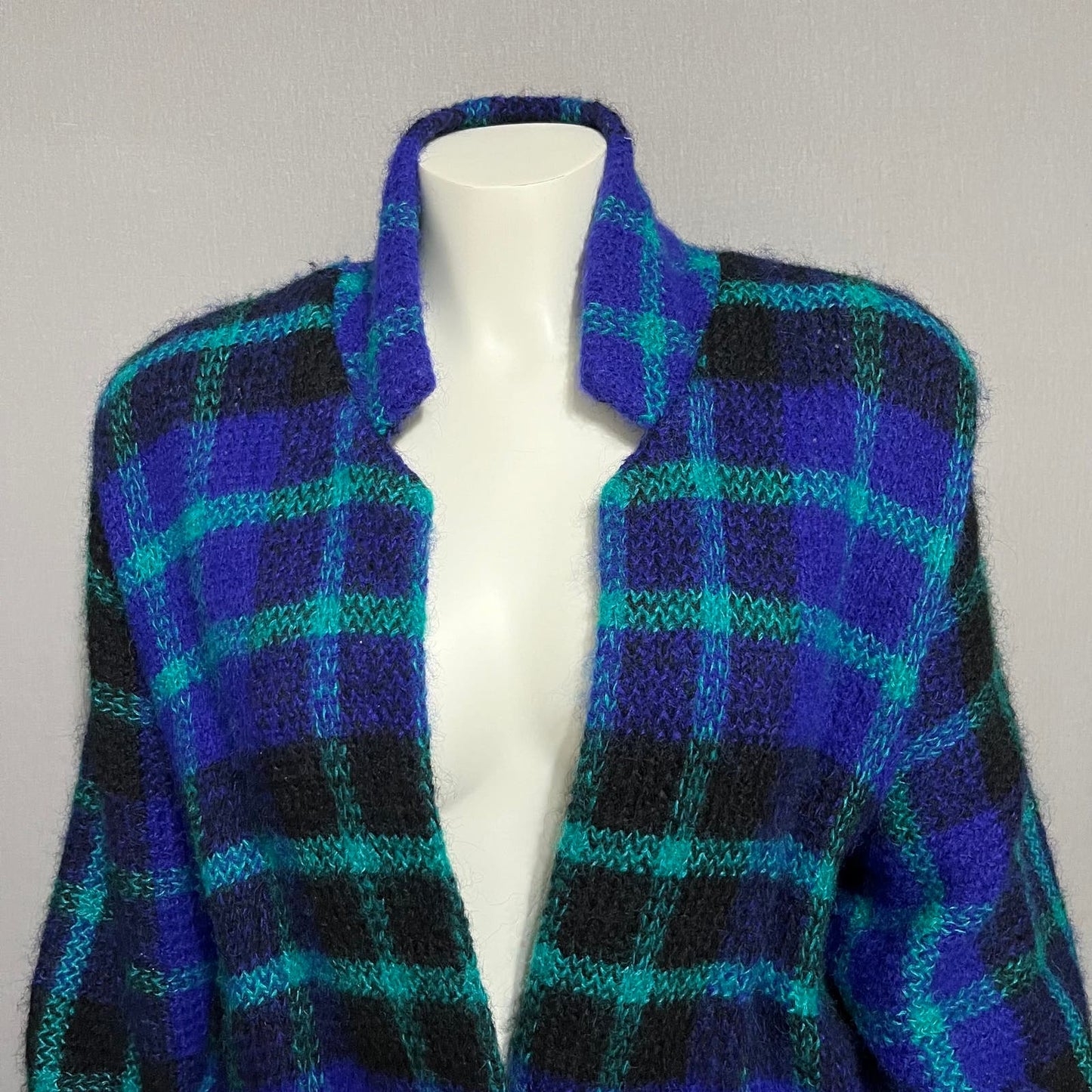 I.B Diffusion Plaid Chunky Knit Wool Mohair Cardigan Sweater Sz-Medium