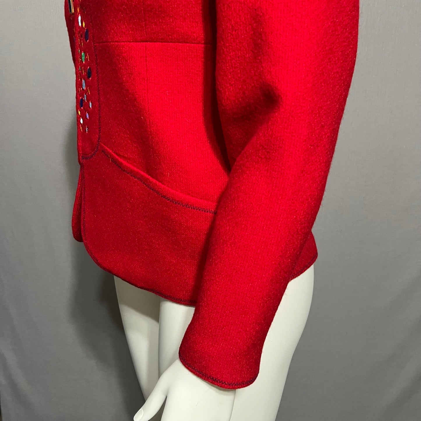 Bloomingdales Red With Multicolored Embroidery Artsy Wool Blazer Sz-8 Petite