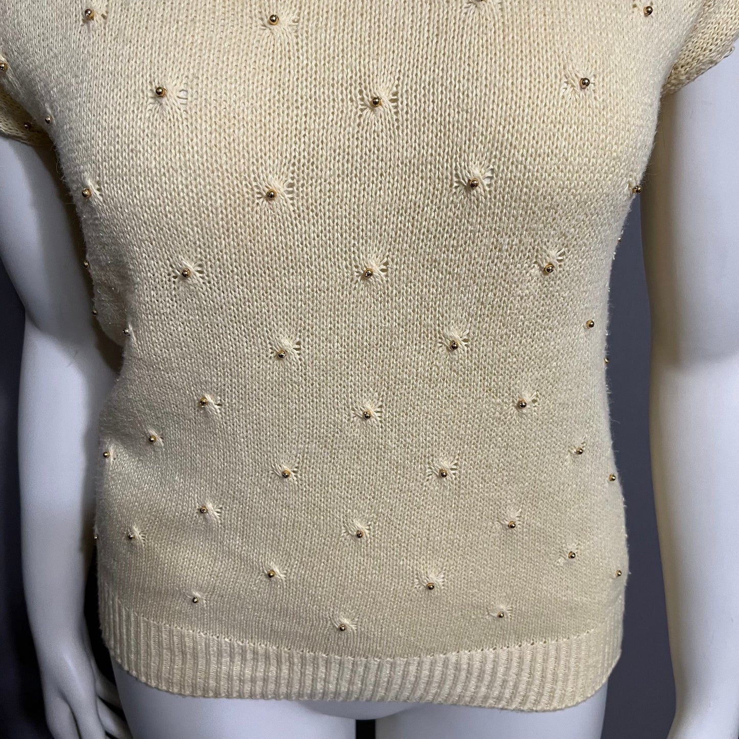 Career Connection Airy Yellow Pearl Beaded Cap Sleeve Pullover Sweater Sz-Large