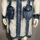 Adore Long Sheer Distressed Denim Jean Jacket Sz-Large