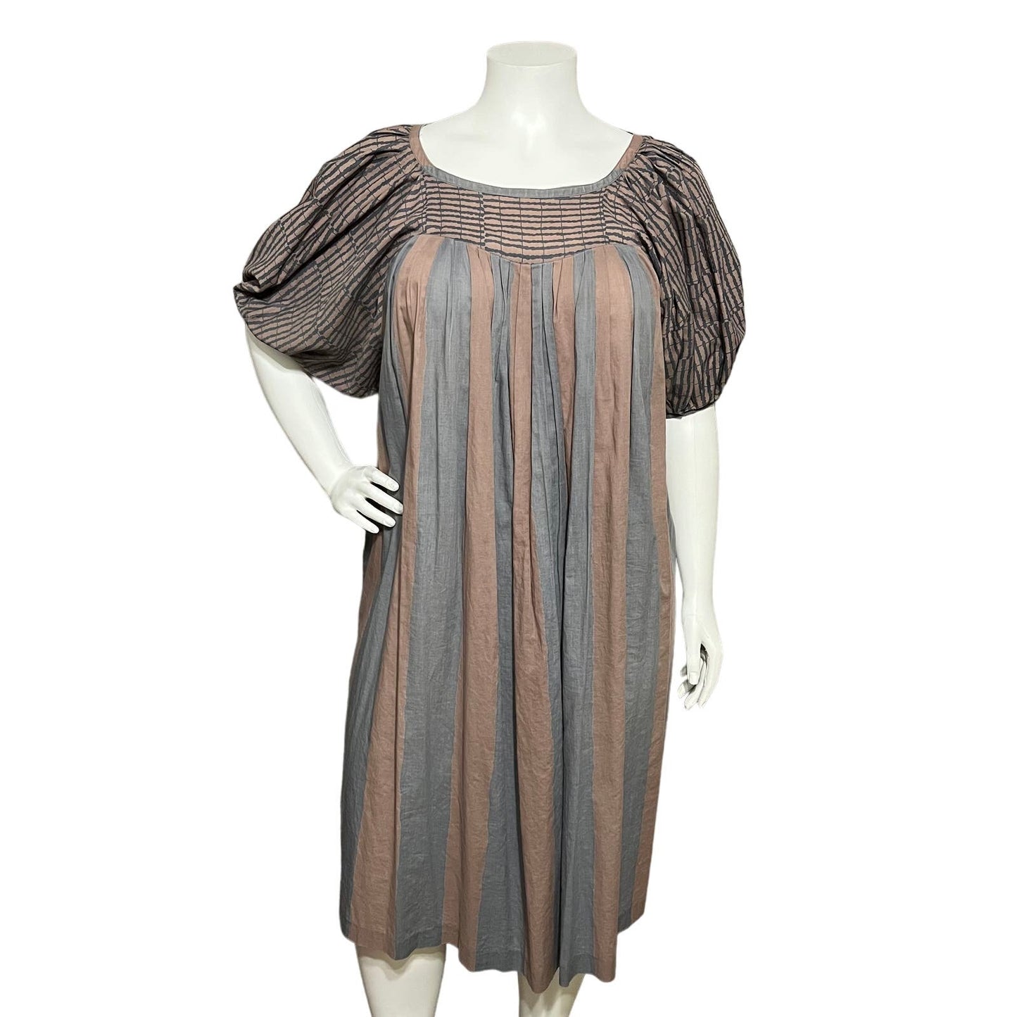 Neiman Marcus France 100% Cotton Stripe Midi Dress Sz-XL