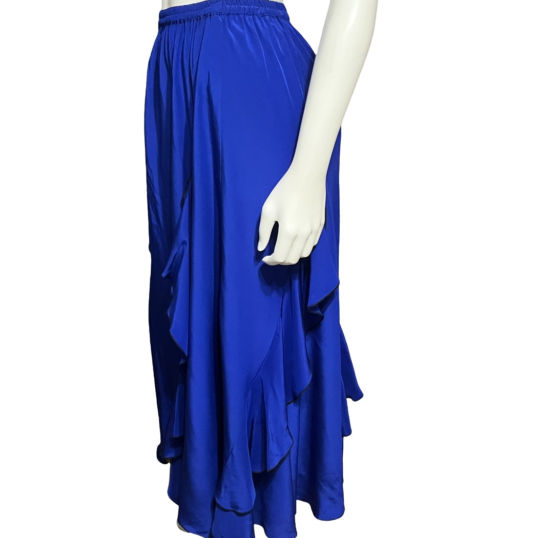 Cobalt Blue Womens With Ruffles Midi Length Flared Skirt Sz-Small