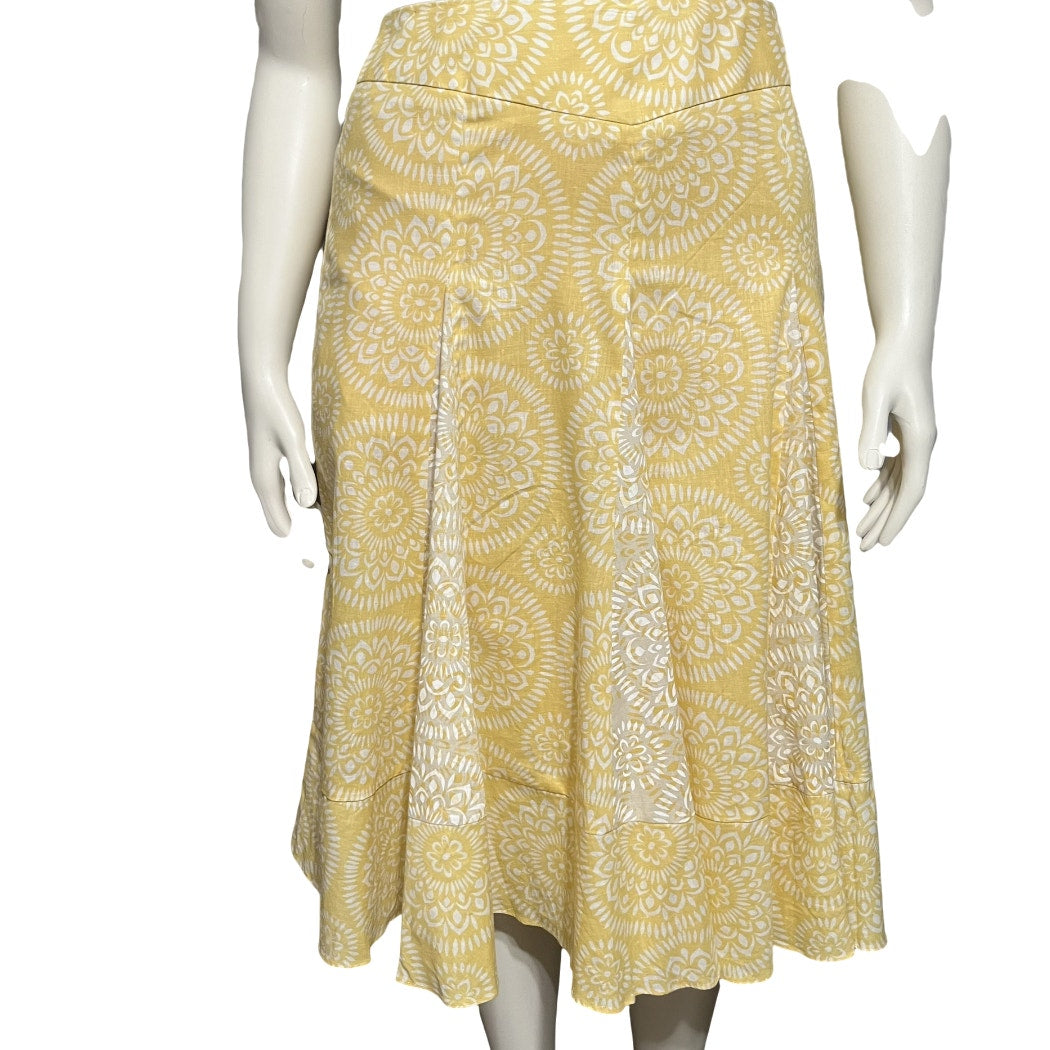 Loft Yellow Linen Blend Pleated Fit and Flare Drop Waist Skirt Sz-8