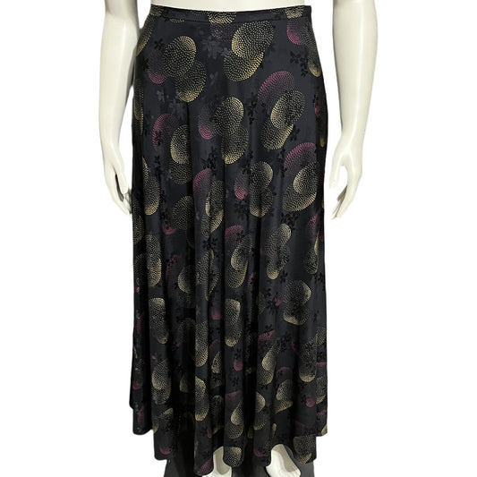 Jones New York 100% Silk Black Geometric Circle Print Circle Flowy Maxi Skirt Sz-10