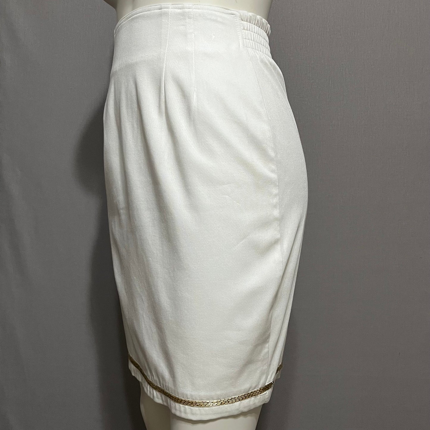 IIF Vintage White Pencil With Gold Beaded Hem Skirt Sz-14