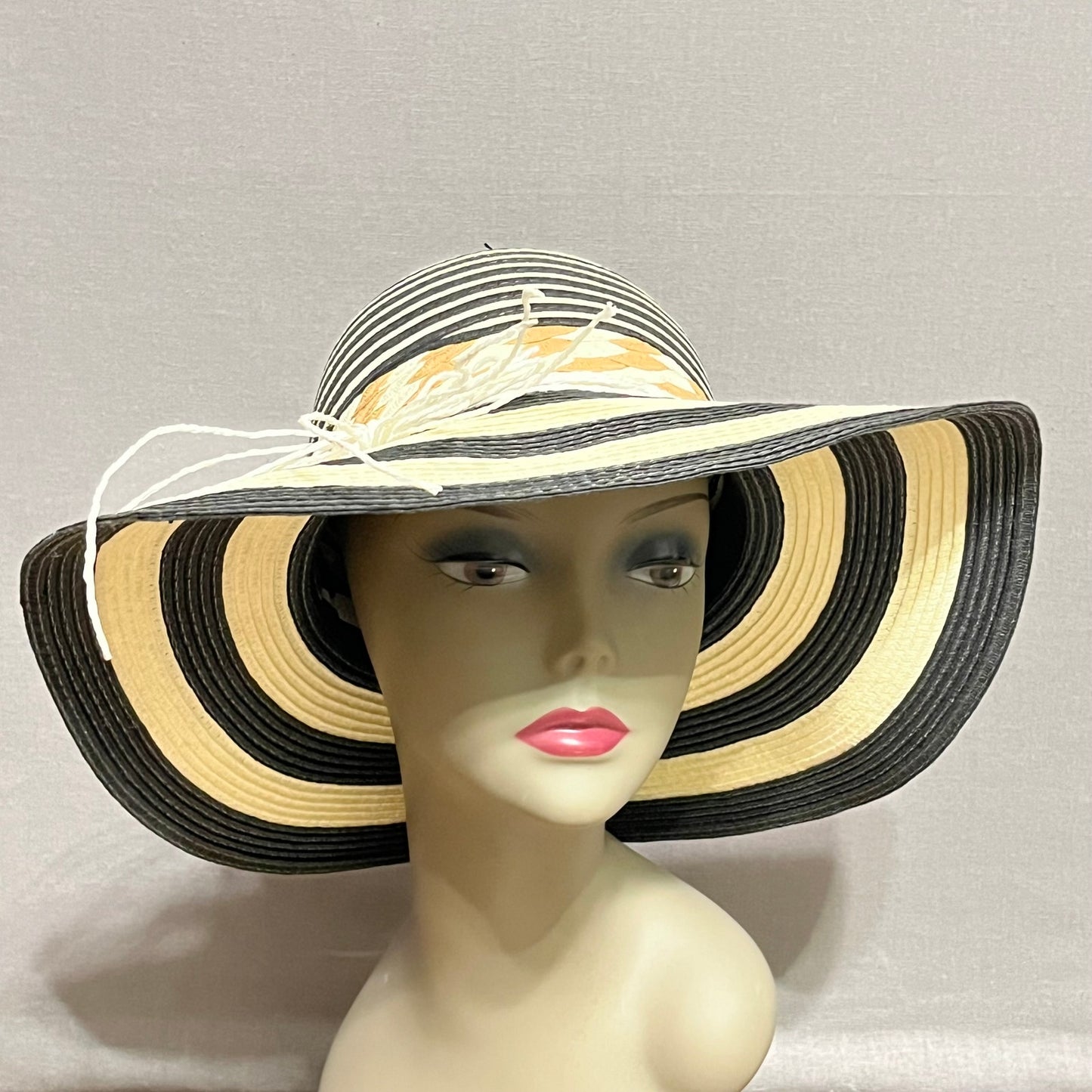 Nicole Marciano Striped 100% Straw Floppy Hat One Size