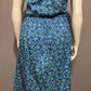 Vintage Floral Cherry Print Blue 100% Cotton Flare Dress Sz-Large