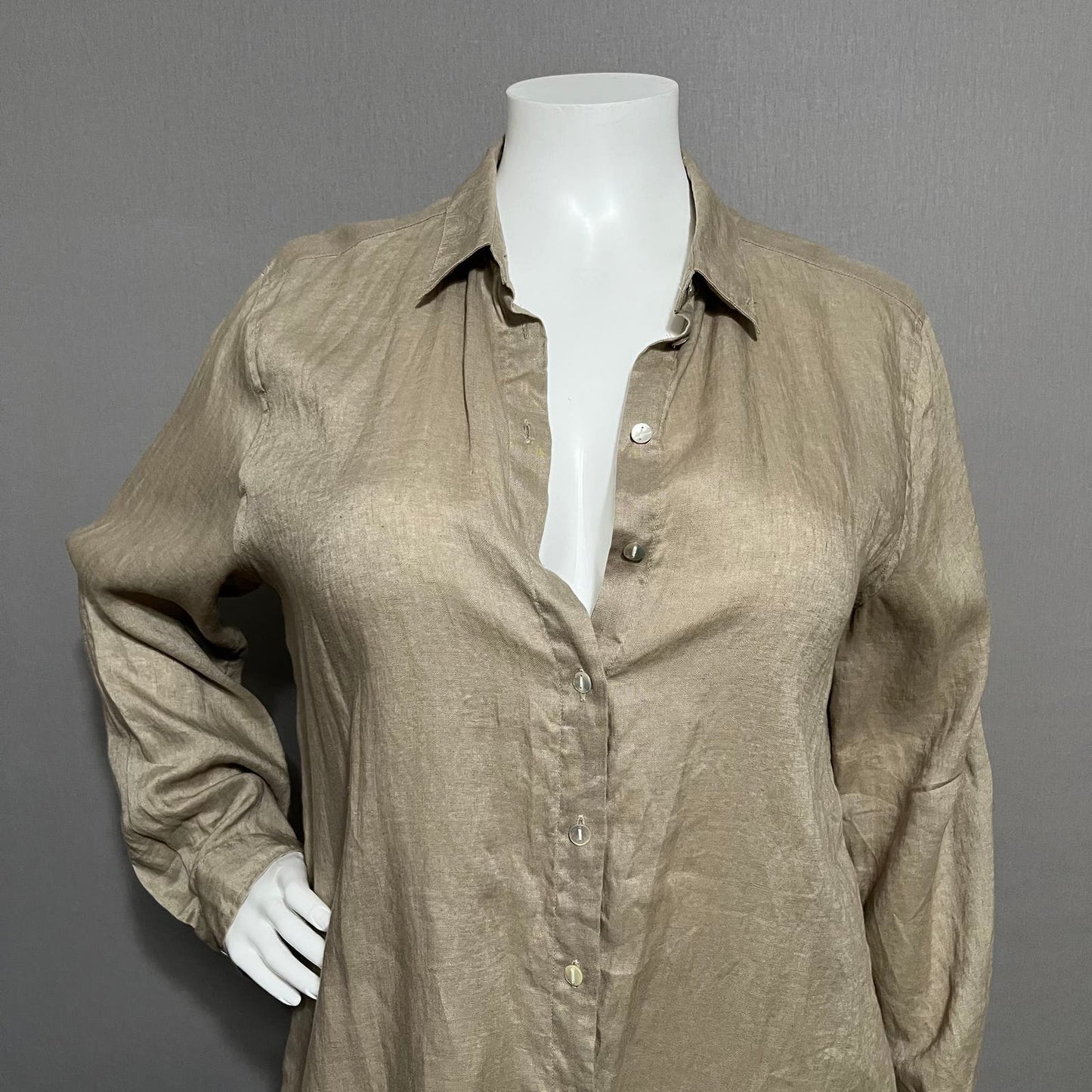 J.Jill 100% Linen Long Button Front Shirt Sz-XL