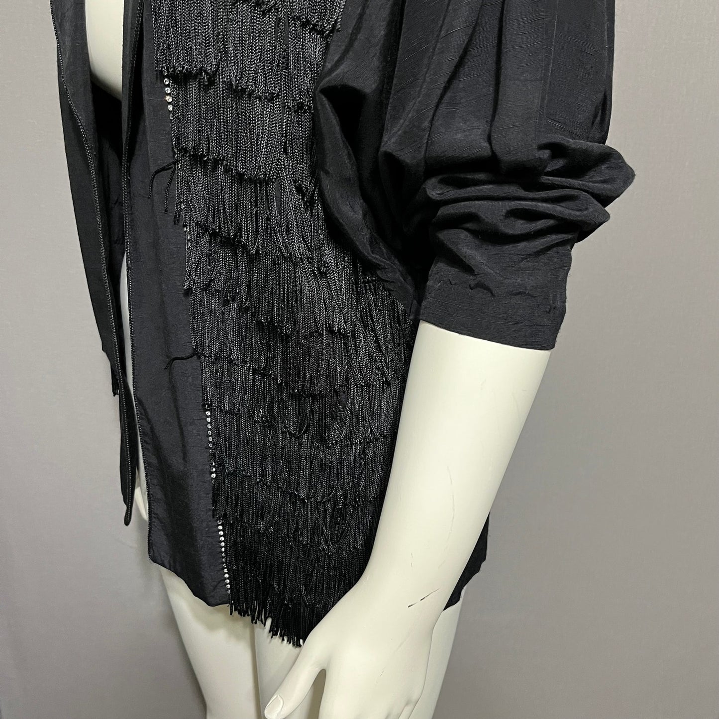 Vintage Cache Black With Fringe Rhinestone Blazer Jacket Sz-Large